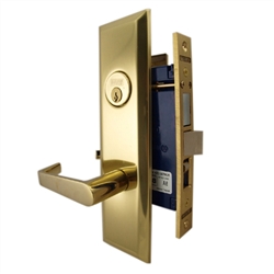 Marks Metro 116A/3, Polished Brass Left Hand Entrance Angled Lever Escutcheon Plate Mortise Entry Lockset, Screwless Angled Lever Thru-Bolted Lock Set