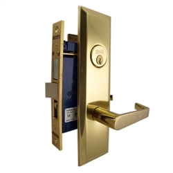 Marks Metro 116A/3, Polished Brass Right Hand Entrance Angled Lever Escutcheon Plate Mortise Entry Lockset, Screwless Angled Lever Thru-Bolted Lock Set