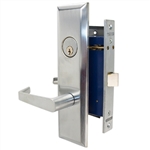 Marks Metro 116DW/26D, Satin Chrome Left Hand Mortise Lock Angled Lever Escutcheon Plate Vestibule Function Always Locked Storeroom Latch Only 2-1/2" Lock Set, Screwless Angled Lever Thru Bolted Lockset