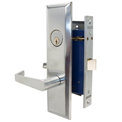 Marks Metro 116DW/26D, Satin Chrome Left Hand Mortise Lock Angled Lever Escutcheon Plate Vestibule Function Always Locked Storeroom Latch Only 2-1/2" Lock Set, Screwless Angled Lever Thru Bolted Lockset