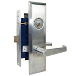 Marks Metro 116DW/26D, Satin Chrome Right Hand Mortise Lock Angled Lever Escutcheon Plate Vestibule Function Always Locked Storeroom Latch Only 2-1/2" Lock Set, Screwless Angled Lever Thru Bolted Lockset