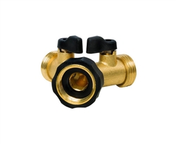 Gilmour,13, Brass Y-Connector, Heavy-duty solid brass, Twin shut-off valves