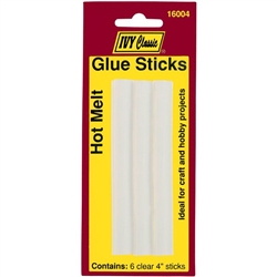 Ivy Classic, 16004, 4" Hot Melt Glue Sticks, Clear, 6 Pack, For 1/2" Diameter Glue Guns