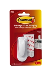 3M Command, 17005, White, Single Spring Clip With Command Adhesive