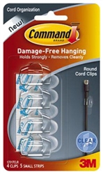 3M Command, 17017CLR, 4 Pack, Clear, Round Wire Cord Clip, With Clear Adhesive Strips