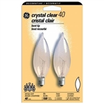 Ge Lighting, 19107, 40CAC, 2 Pack, 40 Watt, Clear Bent Tip Chandelier Light Bulb, Candelabra Base