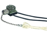Cooper Wiring, 458NP-BOX, Pull Chain Switch, Single Pole On-Off; 1A-125V T, 3A-125V, 1A-250V; With Two 6 Inch Black Leads 18 Awg Awm Tew 105C 600V, Stripped 1/2 Inch