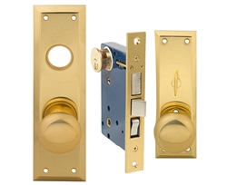 Em-D-Kay (Marks 91A/3 Like) 5100AL Left Hand Heavy Duty Polished Brass Mortise Entry Lockset, Surface Mounted Screw-on Knobs Lock Set