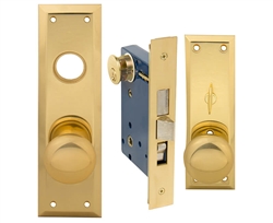 Em-D-Kay (Marks 91A/3-X Like) 5100XL Left Hand, Wide Face Plate, Heavy Duty Brass Mortise Entry Lockset, Surface Mounted Screw-on Knobs Lock Set