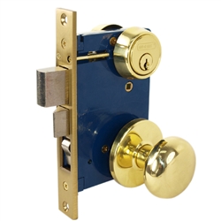 Em-D-Kay (Marks 22AC/3-W-RHR Like) 5122AR, Polished Brass, Right Hand, Heavy Duty Ornamental Knobe Rose Mortise Entry Lockset Iron Gate Door Double Cylinder Lock Set, 2-1/2" Backset, 1" X 7-1/8" Faceplate