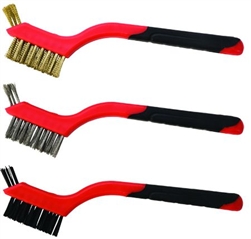 Tuff Stuff, 56807, 3 Piece, Mini Wire Brush Set, Nylon, Brass & Stainless Steel, Ergo Grip Handle