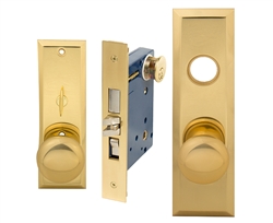 Em-D-Kay (Marks New Yorker 7NY10A/3 Like) 5700AR Polished Brass US3 Right Hand Heavy Duty Mortise Entry Lockset Through Bolted - Screwless Knobs with Self adjusting Spindles, 2-3/4" Backset, 1-1/4" x 8" Wide Faceplate, Lock Set