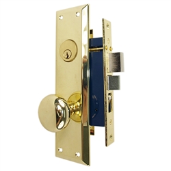 Tuff Stuff Security Metro Version (Marks 91A/3 Like) 6100AL Left Hand Polished Brass US3 Apartment Mortise Entry Lockset, swivel spindle with Screw on Knobs Surface Mounted Lock Set