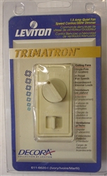 Leviton, 611-6620-I, Ivory, Decora Trimatron 1.5 Amp Quiet Fan Speed Control And 300 Watt Light Dimmer, Ceiling Fans