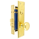 HUD (Marks 91D/3 Like) Polished Brass Right Hand Mortise Lock Knob, Office Vestibule, Passage Always Open OR Storeroom Always Locked, Classroom, Latch and Rocker (No Bolt) Lockset, Surface Mounted Screw-on Knobs Lock Set