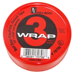 MILL-ROSE 70796 1/2" x 260" 3-WRAP Red Waterline Teflon PTFE Thread Seal Tape