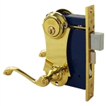 Marks 9215AC/3-W-LHR Polished Brass US3 Left Hand Reverse Ornamental Unilock Lever Plate Mortise Entry Double Cylinder Lock Set For Iron Gate Door (Normally For Out-Swinging Doors)