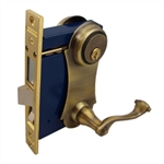 Marks, 9215AC/5-W-RHR, Antique Brass, Right Hand Reverse, Ornamental Unilock Lever Plate Mortise Entry Lockset Iron Gate Door Double Cylinder Lock Set
