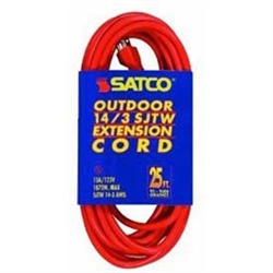 Satco Products 93/5010 14/3 Gauge SJTW-3 Outdoor Extension Cord with Sleeve, Orange, 100-Foot