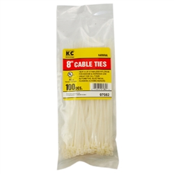 KC Professional, 97082, 100 Pack, 8" White Natural Cable Tie, Nylon, 40 LB Tensile Strength