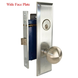 Marks New Yorker 9NY10DW/26D-X, MAXTECH Wide Face Plate, Right Hand Satin Chrome Mortise Lock Knob Vestibule Function Always Locked Storeroom Latch Only Lockset Screwless Knobs Thru Bolted, Lock Set