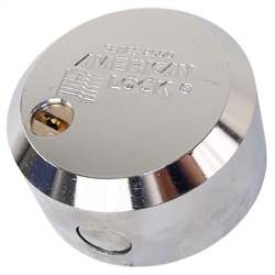 American Lock A2500W1 Solid Steel 2-7/8" Shackleless Flat Back Hockey Puck Style Padlock With M1 Keyway (Key Hole In Front) (Re-Keyable)