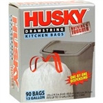 Poly America Inc, HK13XDSE090W, Husky Draw String Tall Kitchen Trash Bag 13 Gallon 0.8 Mil. White 90CT