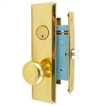 Maxtech (Marks New Yorker 7NY10DW/3 Like) Left Hand Heavy Duty Polished Brass Mortise Lock Knob Vestibule Function Always Locked Storeroom Latch Only 2-3/4" Lock Set, Screwless Knobs Thru Bolted Lockset