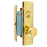 Maxtech (Marks New Yorker 7NY10DW/3 Like) Right Hand Heavy Duty Polished Brass Mortise Lock Knob Vestibule Function Always Locked Storeroom Latch Only 2-3/4" Lock Set, Screwless Knobs Thru Bolted Lockset