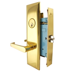 Maxtech (Marks New Yorker 7NY92DW/3 Like) Left Hand Heavy Duty Polished Brass Mortise Lock Lever Vestibule Function Always Locked Storeroom Latch Only 2-3/4" Lock Set, Screwless Lever Lockset Thru Bolted