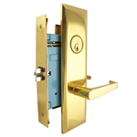 Maxtech (Marks New Yorker 7NY92DW/3 Like) Right Hand Heavy Duty Polished Brass Mortise Lock Lever Vestibule Function Always Locked Storeroom Latch Only 2-3/4" Lock Set, Screwless Lever Thru Bolted Lockset