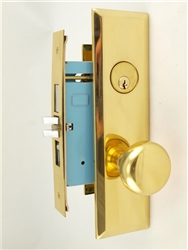 Maxtech (Marks New Yorker 7NY10A/3 Like) 1033BFR Polished Brass Right Hand Heavy Duty Mortise Entry Lockset Screwless Knobs Thru-Bolted, 2-3/4" Lock Set