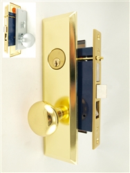 Maxtech (Marks 114A/26D & 114A/3 Like) Left Hand Satin Chrome & Brass, Heavy Duty Mortise Entry Lockset Screwless Knob Thru Bolted, Lock Set