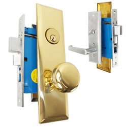 Maxtech (Marks Metro 116A/26D & 114A/3 Like) Right Hand, Satin Chrome & Brass, Heavy Duty Mortise Entry Lockset, Screwless Lever & Knob Thru Bolted Lock Set