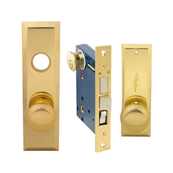 Maxtech (Marks 114A/3-X Like) Left Hand, Wide Face Plate, Heavy Duty Brass Mortise Entry Lockset, Screwless Knobs Thru Bolted Lock Set