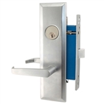 Maxtech (Marks Metro 116DW/26D-X Like) Wide Face Plate, Left Hand Entrance, Satin Chrome 26D, Heavy Duty Mortise Lock Lever Vestibule Function Always Locked Storeroom Latch Only 2-1/2" Lock Set, Screwless Lever Thru Bolted Lockset