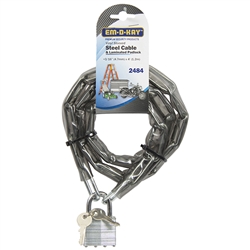 Em-D-Kay 2484 Vinyl Sleeved 3/16" x 4' Steel Chain With 1-1/2" Laminated Padlock