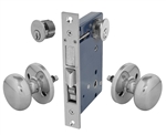 Em-D-Kay (Like Marks 22AC/26D-W-RH), Satin Chrome 26D, Right Hand Reverse, Ornamental Knob Rosette Mortise Entry Lockset Iron Gate Door Double Cylinder Lock Set, 2-1/2" Backset, 1" X 7-1/8" Faceplate