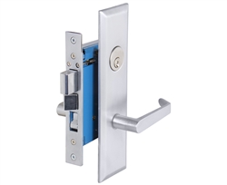 Em-D-Kay (Like Marks Metro 116A/26D) 7114LDC Satin Chrome 26D, Left Hand Entrance, Heavy Duty Mortise Entry Screwless Lever Handle Lockset Thru Bolted, 2-1/2" Lock Set