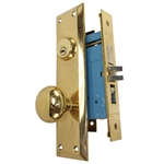 Mul-T-Lock ML7053XF-05-006-LH (Like Marks 7 Series) HIGH SECURITY Polished Brass US3 Left Hand Mortise Entry Lockset Surface Mounted - Screw On Knobs with Swivel Spindle 2-3/4" Backset And 1-1/4" x 8" Wide Faceplate
