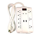 Bright Way, MP8USB, 8 Outlet Surge Protector, 4' Foot Cord, 2 USB Ports, 1200 Joules