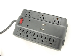 Bright Way, MP8USB-B, Black, 8 Outlet Surge Protector, 4' Foot Cord, 2 USB Ports, 1200 Joules