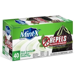 Mint-X, MX3339B15DS, Black, 15 Count, 33 Gallon 1.1 Mil, Rodent Repellent Draw String Drawstring Trash Bags