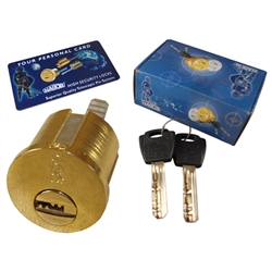 Nabob (Like Mul-T-Lock), Rim/Mortise 1-1/8" Cylinder Combo Interchangeable Brass, HIGH SECURITY, 006 KEYWAY