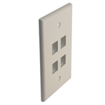 Quest NFP-1048 White 4 Port Keystone Quad Gang Keystone Wall Plate For CAT5E RJ45 Inline Coupler 4.5" x 2.75" x 0.25"