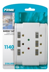 Prime, PB802115, White, 6 Outlet Surge Protector Tap, Auto Shut Down, 1140 Joules