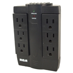 RCA PSWTS6BF Black 6 Outlet Wall Tap Swivel Surge Protector 1200 Joules And 90 Degree Side-To-Side Swivel
