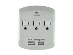 Powtech PT-7843U White 3 Outlet 900 Joules Surge Protector Tap With 2 Port USB Charger