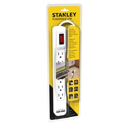 STANLEY 30024 POWERMAX 6-Outlet Powerstrip with 2 USB Ports White