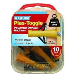 PLASPLUGS, STC310US, 10 Pack, Plas-Toggle, Plastic Cavity Anchor, Drywall Anchor